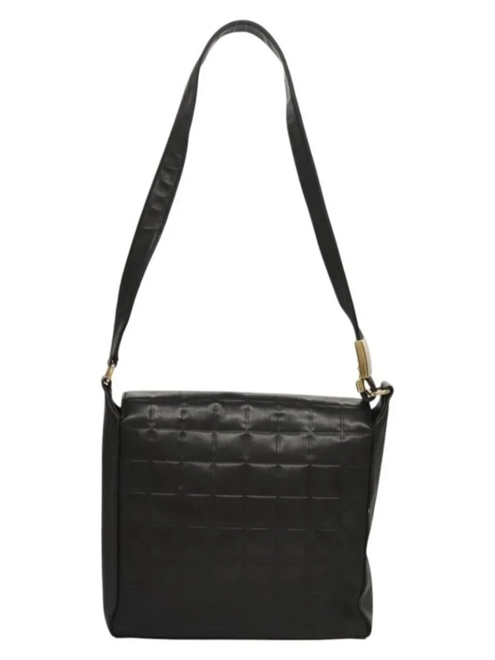 CHANEL Choco Bar line Shoulder Bag Lamb Skin Black CC Auth mr1233